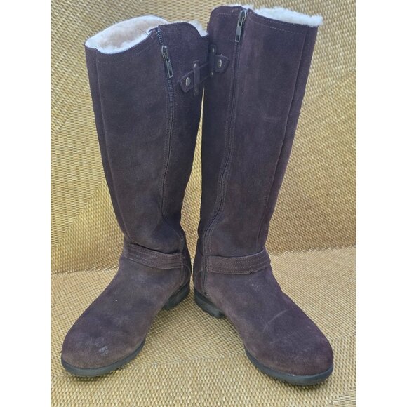 Ugg Brown Suede Leather Tall Zip Boots With Shearling Lining LogoSize 5‎ Womens - Picture 10 of 11